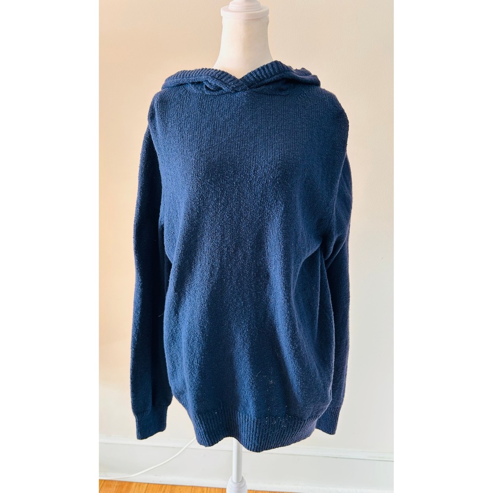 NWT GOODLIFE Navy Blue‎ Knit Hoodie Sweater Pullover Women Large Cotton Blend